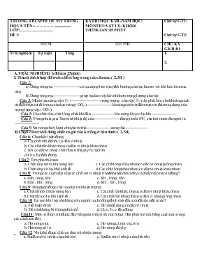 Kỳ thi học kỳ II -Năm học Môn thi  Vật lý - khối 6 thời gian  45 phút